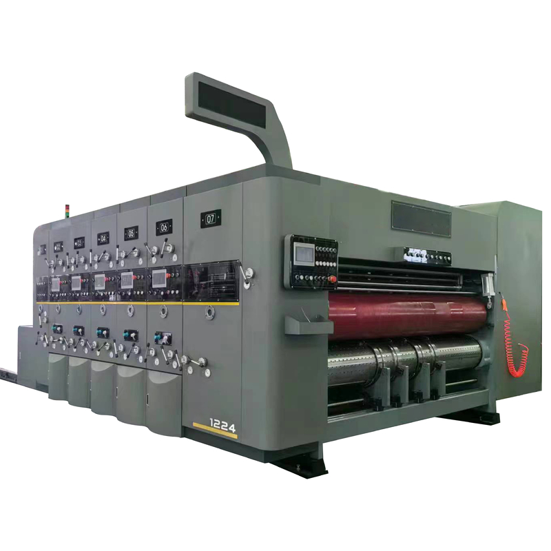 เครื่องพิมพ์หมึกพื้นที่น้ํา Flexo เครื่องพิมพ์กล่อง corrugated พร้อมมีดสล็อตสําหรับทํากล่องพีซ่า